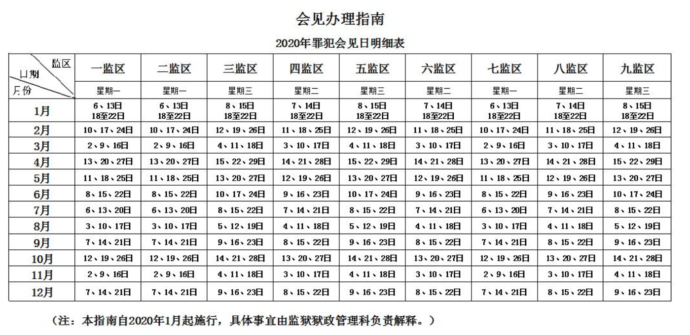 广西壮族自治区监狱管理局下属监狱会见时间