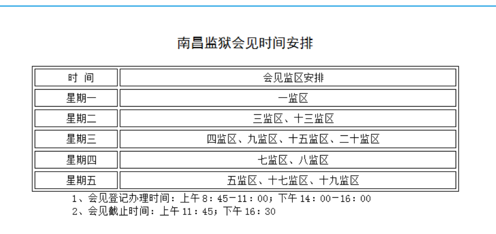 江西省各个监狱会见信息汇总