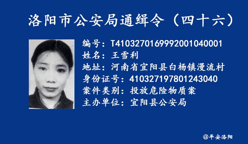 洛阳市公安局通缉令    （第三十四、三十五期）